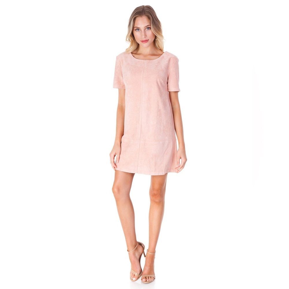 BISHOP † YOUNG Pink Ivy Faux Suede Leather Shift Dress, Size Small